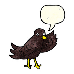 cartoon waving bird with speech bubble