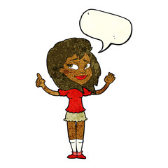 cartoon woman with idea with speech bubble