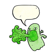 funny cartoon ghost with speech bubble