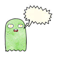 funny cartoon ghost with speech bubble