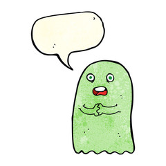 funny cartoon ghost with speech bubble