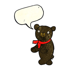 cute cartoon black teddy bear with speech bubble