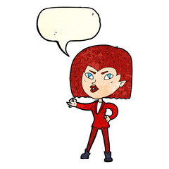 cartoon vampire girl with speech bubble