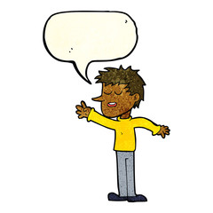 cartoon happy man reaching with speech bubble