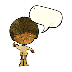 cartoon unhappy boy with speech bubble