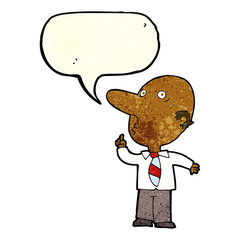 cartoon bald man asking question with speech bubble