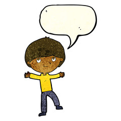 cartoon excited boy with speech bubble
