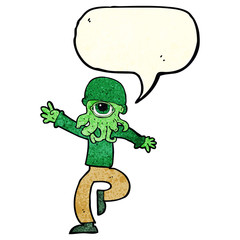 cartoon alien monster man with speech bubble