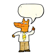 cartoon business fox with idea with speech bubble