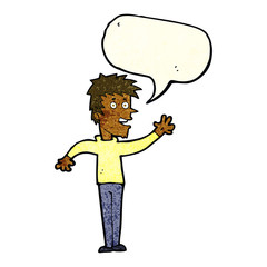 cartoon happy boy waving with speech bubble