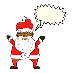 cartoon stressed out santa with speech bubble