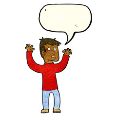 cartoon terrified man with speech bubble