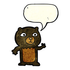 cartoon waving black bear cub with speech bubble