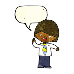 cartoon school boy answering question with speech bubble