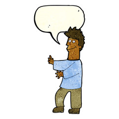 cartoon happy man with speech bubble