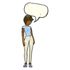 cartoon modern attractive woman with speech bubble