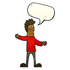 cartoon happy man with speech bubble