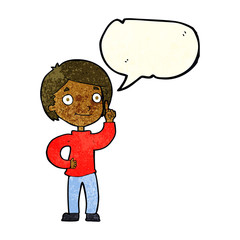 cartoon boy with idea with speech bubble
