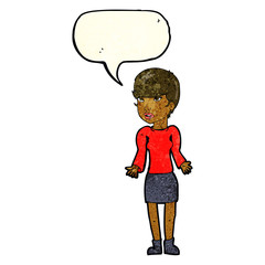 cartoon confused woman with speech bubble