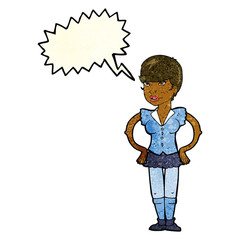 cartoon woman with hands on hips with speech bubble