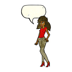 cartoon pretty woman with speech bubble