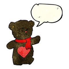 cartoon white teddy bear with love heart with speech bubble