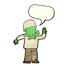 cartoon cool alien with speech bubble