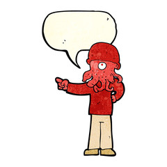 cartoon alien monster man with speech bubble