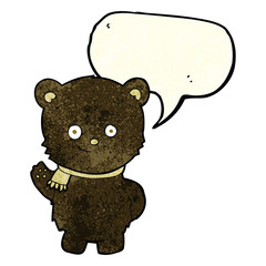 cute cartoon black bear waving with speech bubble
