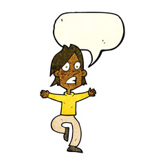 cartoon panicking man with speech bubble