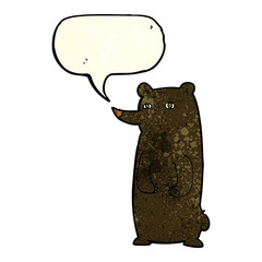 funny cartoon black bear with speech bubble