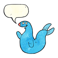 cartoon happy seal with speech bubble