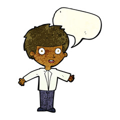 cartoon happy boy with speech bubble