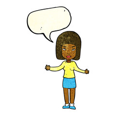 cartoon annoyed woman with speech bubble