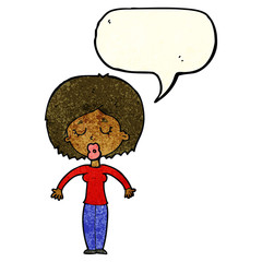 cartoon woman with closed eyes with speech bubble
