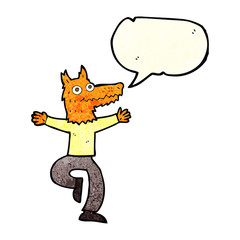 cartoon fox man with speech bubble