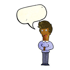 cartoon man sticking out tongue with speech bubble