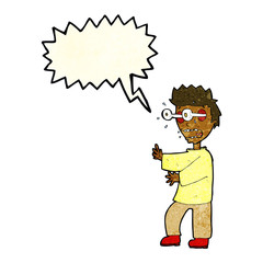 cartoon terrified boy with speech bubble