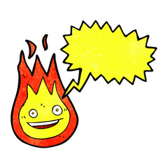 cartoon friendly fireball with speech bubble