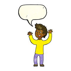 cartoon happy man with speech bubble