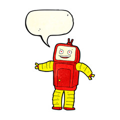 cartoon funny robot with speech bubble