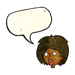 cartoon woman looking with speech bubble