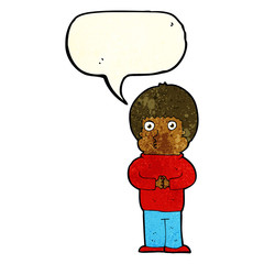 cartoon shy boy with speech bubble