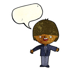 Obraz na płótnie Canvas cartoon happy boy with open arms with speech bubble