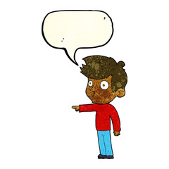 cartoon pointing boy with speech bubble