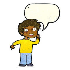 cartoon boy posing for photo with speech bubble