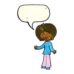 cartoon happy woman with speech bubble