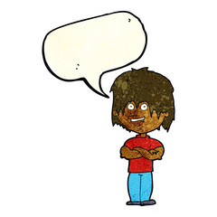 cartoon happy man with speech bubble