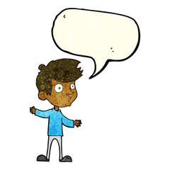 cartoon curious boy with speech bubble
