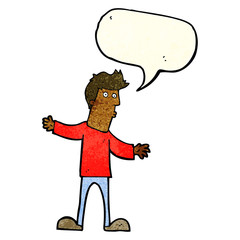 cartoon curious man with speech bubble